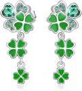 wholesale 925 Sterling Silver Green Crystal Shamrock Drop Earrings 4-Leaf Clover Pendant Irish Jewelry-0-0