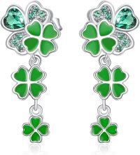 wholesale 925 Sterling Silver Green Crystal Shamrock Drop Earrings 4-Leaf Clover Pendant Irish Jewelry-Heart Clover