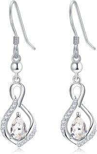 wholesale 925 Sterling Silver Crystal Infinity Earrings w Birthstone Drop Dangle-04 Apr