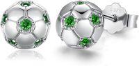 wholesale 925 Sterling Silver Soccer Ball Stud Earrings with Green Stones - Sports s for Women and Men-Soccer Stud Earrings - Green
