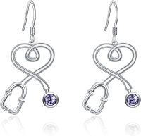 wholesale Sterling Silver Austrian Crystal Stethoscope Dangle Earrings for Nurse-Violet Purple