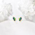 wholesale 14K Gold Blue Green Enamel Butterfly Stud Earrings Fine s for Women-0-2