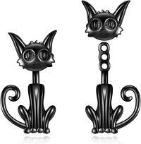 wholesale Black 925 Sterling Silver Cat Animal Stud Earrings Hoop Gift Set for Women-cat stud earrings