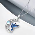 wholesale 925 Sterling Silver Blue Enamel Hummingbird & Moon Pendant Necklace for Women Girls Mom-0-5