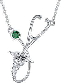 wholesale 925 Sterling Silver Birthstone Stethoscope Necklace Nurse Graduation Gift-May