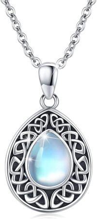wholesale 925 Sterling Silver Teardrop Moonstone Celtic Knot Pendant Necklace for Women and Men-Celtic Moonstone Necklace