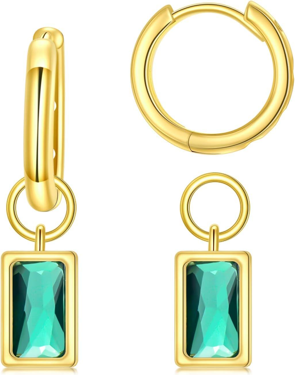 Sterling Silver Cubic Zirconia Huggie Hoop Earrings with Dangle Charms for Sensitive Ears -0-0