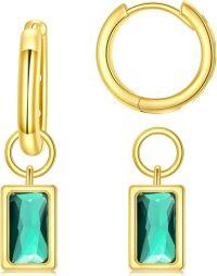 wholesale 925 Sterling Silver Cubic Zirconia Huggie Hoop Earrings with Dangle Charms for Sensitive Ears-Baguette