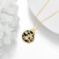wholesale 925 Sterling Silver Black Onyx Flower Round Pendant Necklace with CZ Stones and Gold Plating-0-4