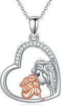 wholesale 925 Sterling Silver Heart-Shaped Lion and Girl Pendant Necklace for Women Girls-0-0