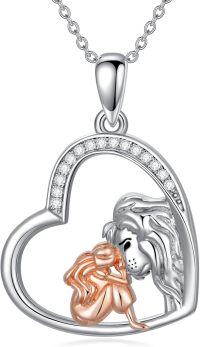 wholesale 925 Sterling Silver Heart-Shaped Lion and Girl Pendant Necklace for Women Girls-lion