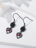 wholesale 925 Sterling Silver Gothic Witch's Heart Red Crystal Drop Earrings - Halloween s for Her-0-1