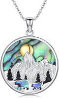 wholesale 925 Sterling Silver Round Mountain Scene with Bear and Sun Pendant Necklace for Women-0-0