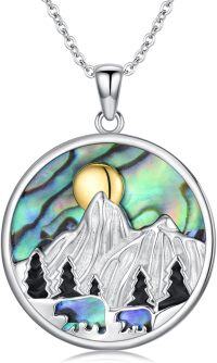 wholesale 925 Sterling Silver Round Mountain Scene with Bear and Sun Pendant Necklace for Women-Mama Bear
