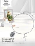 wholesale 925 Sterling Silver Virgin Mary & Cross Charm Bracelet for Women Girls Catholic Faith Gift Jewelry-0-5