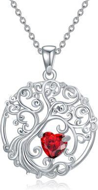 wholesale Sterling Silver Birthstone Tree of Life Necklace for Women-01-Jan-Garnet