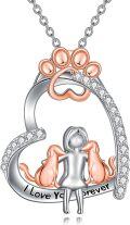 wholesale 925 Sterling Silver Angel Girl with Cats and Paws Heart Pendant Necklace for Women's Gifts on Mothers' Days & Christmas-0-0