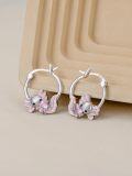wholesale 925 Sterling Silver Pink Crystal Axolotl Heart Huggie Hoop Earrings-0-1