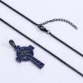 wholesale 925 Sterling Silver Blue Enamel Celtic Knot Cross Pendant Necklace for Men Religious s-0-4