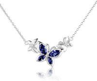 wholesale 925 Sterling Silver Birthstone Butterfly Choker Necklace for Women-12-December-Turquoise