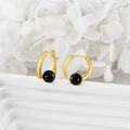 wholesale 925 Sterling Silver Gold-Plated Black Onyx Huggie Hoop Earrings - Vintage Filigree  for Women-0-3