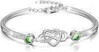 wholesale Sterling Silver Austrian Crystal Infinity Love Heart Bangle Bracelet Adjustable 6 8 Gift for Her-Aug. Simulated Peridot