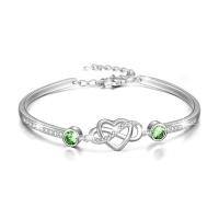 wholesale 925 Sterling Silver Austrian Crystal Infinity Love Heart Bangle Bracelet Adjustable 6 8 Gift for Her-Aug. Simulated Peridot