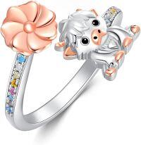 wholesale 925 Sterling Silver Highland Cow Dachshund Open Ring Adjustable Cute Jewelry Gift-Highland Cow