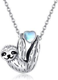 wholesale Sterling Silver Stone Cute Sloth Pendant Necklace for Women Girls Gifts-moonstone sloth