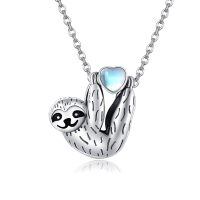 wholesale 925 Sterling Silver Sloth Pendant Necklace Wholesale Hanging On Chain-moonstone sloth