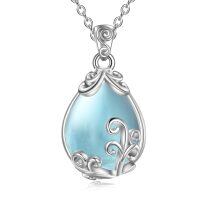wholesale 925 Sterling Silver Moss Agate Teardrop Pendant Necklace for Women-Aquamarine