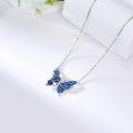 wholesale 925 Sterling Silver Blue Enamel Rose & Butterfly Pendant Necklace for Women Girls  45cm Chain Length-0-3