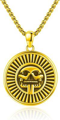 wholesale 925 Sterling Silver Plated  Gold  Aztec Sun Skull Pendant Necklace for Men Women Gifts-Gold
