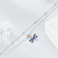 wholesale 925 Sterling Silver Flower & Blue Dragonfly Charm Double Layered Ankle Anklet for Women and Girls Gift Ideas-0-3