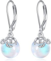 wholesale 925 Sterling Silver Opalite Sea Turtle Leverback Drop Earrings-Turtle