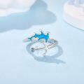 wholesale 925 Sterling Silver Blue Opal Whale Tail Crown Adjustable Ring Ocean  for Women Girls-0-3
