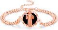 wholesale 925 Sterling Silver Plated Rose Gold Saint Benedict Pray for Us Charm Bracelet with Black Onyx Stone and Infinity Chain 7-8 Adjustable Length-0-0