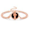 wholesale 925 Sterling Silver Plated Rose Gold Saint Benedict Pray for Us Charm Bracelet with Black Onyx Stone and Infinity Chain 7-8 Adjustable Length-0-0