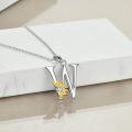 wholesale 925 Sterling Silver Gold & Sterling Silver Sunflower Initial Necklace with CZ Charm for Women - Perfect Gift for Her-0-2