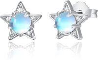 wholesale 925 Sterling Silver Star-Shaped Rainbow Moonstone Stud Earrings - Adorable Cat Ear Design Gifts for Women & Girls-Star Moonstone Earrings