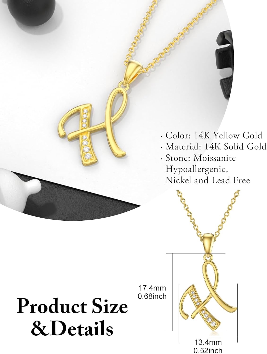 wholesale 14K Gold Moissanite A Z Initial Necklace for Women 16+2 -0-4
