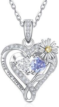 wholesale  Sterling Silver Daisy Heart Birthstone Necklace for Women -04-06-Apr-Jun