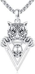 wholesale 925 Sterling Silver Tiger Skull Triangle Pendant Necklace-0-0
