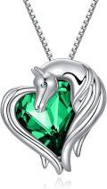 wholesale 925 Sterling Silver Green Crystal Horse Head Heart Pendant Necklace for Women and Girls-0-0