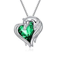 wholesale 925 Sterling Silver Green Crystal Horse Head Heart Pendant Necklace for Women and Girls-Horse-Simulated Emerald