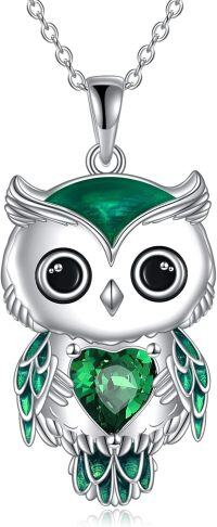 wholesale 925 Sterling Silver Birthstone Owl Pendant Necklace Jewelry Gift for Women-05-May