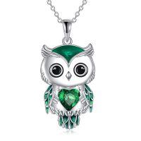 wholesale 925 Sterling Silver Birthstone Owl Pendant Necklace Jewelry Gift for Women-05-May