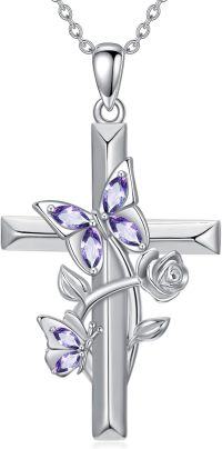 wholesale  Sterling Silver Butterfly Cross Pendant Necklace Gift for Mom Wife Grandma -06-June