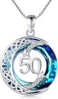 wholesale 925 Sterling Silver Blue Crystal 50th Anniversary Celtic Moon & Stars Pendant Necklace for Women-0-0