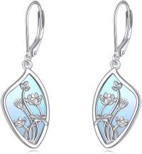 wholesale 925 Sterling Silver Blue Mother of Pearl Lotus Flower Drop Earrings Gift for Her-lotus earrings
